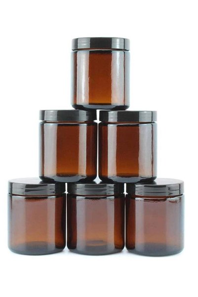 Generic 6Pack 9oz Brown Round Glass Pot Jars, Empty Jars with Lids, Refillabl...
