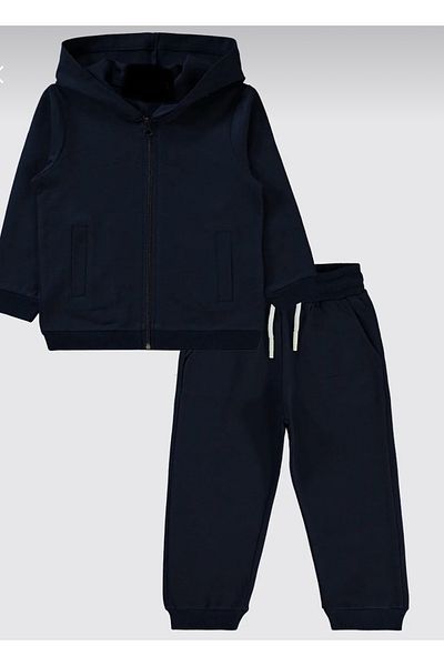 SANTRALBEBE Unisex Front Zipper Hooded Straight Tracksuit Set with Elastic Legs