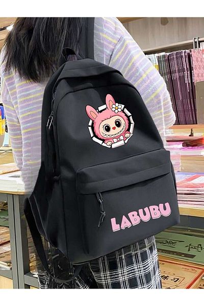 DEEFWEAR Black Pink Cute Labubu Course, Dershane, Etüt School Backpack