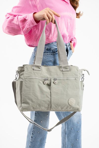 Çanta Trend Model Women's Large Size Multi-Compartment Waterproof Crinkle Fabric Crossbody and Shoulder Strap Bag