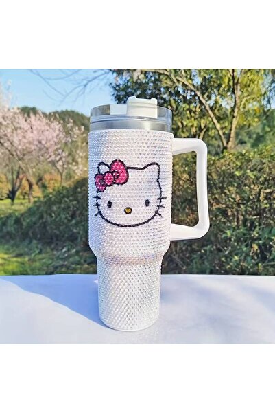 ada çanta kırtasiye paslanmaz çelik Hello Kitty figürlü termos özellikli taş süslemeli matara 900ml AD856212