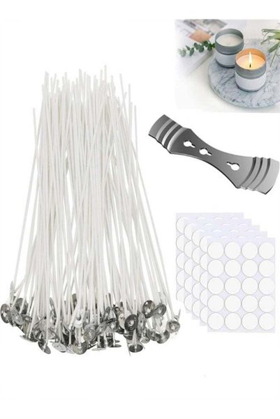 Generic 100 Pcs Cotton Candle Wicks (10cm) with 100 Pcs Wick Stickers and 1 P...