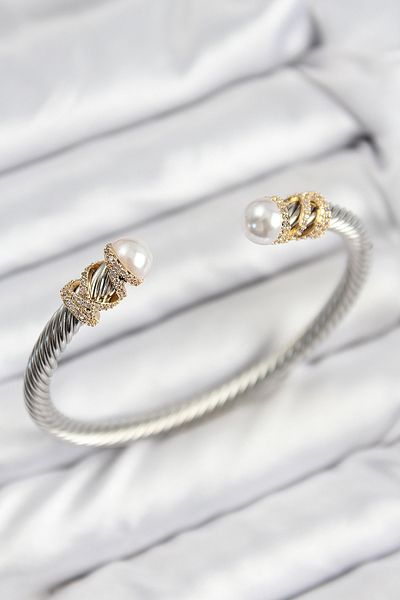 Clariss 316L Steel Zircon Stone Pearl Model Gold and Silver Color Women's Bracelet