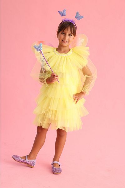 Le Mabelle Yellow Layered Girl's Tulle Dress - Laura