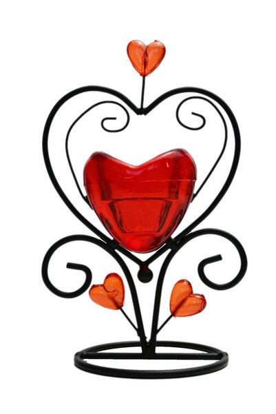 Generic Heart Elegance Glass Candle Holder With Iron Stand