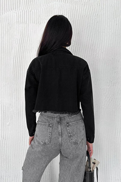 Noa Noa Γυναικείο μαύρο κοντό τζιν μπουφάν – Street chic με λεπτομέρειες με φτερωτό στυλ