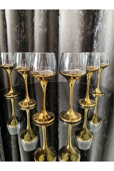 KDM ZÜCCACİYE 6 ADET AYAKLI KAHVE YANI SU BARDAĞI TİTANYUM KAPLAMA ALTIN