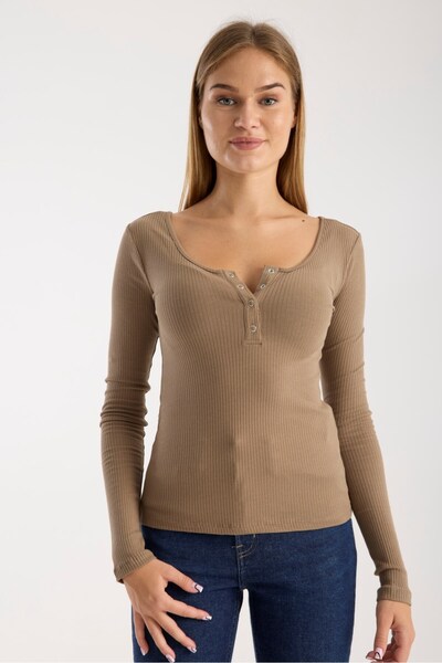 G-FOX Women's Patchwork Snap Fit Ribbed Camisole Long Sleeve Cotton Blouse – Stretchy and Comfortable Fit 3001