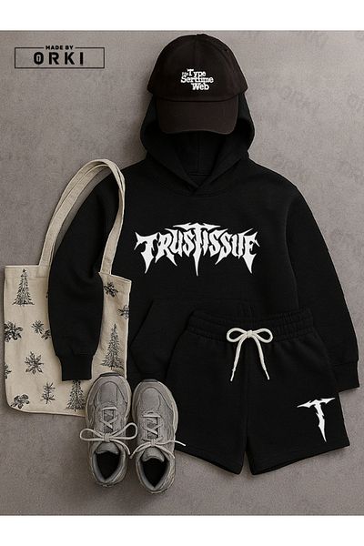 EFFRENATU Trust Issue Printed Oversize Black Hoodie & Black Shorts Set – the Most Comfortable of Unisex Fashion