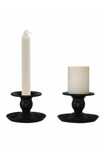 Generic Set of 2 Black Retro Iron Taper Candle Holders, Elegant Candle Stands for Pillar Candles, Perfect f