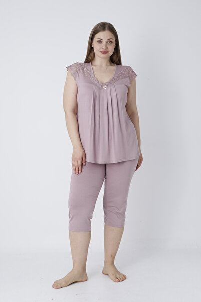 Cotpark Women's Plus Size Viscose Elastane Fabric Short Sleeve Capri Suit 14680