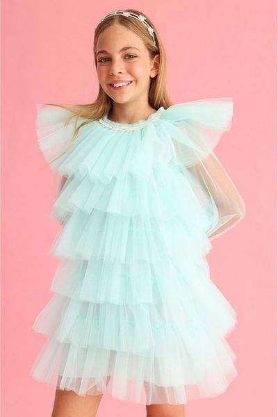 Le Mabelle Mint Layered Girl's Tulle Dress - Laura