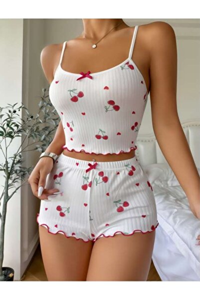 REAL PASSİONE Γυναικείο πλεκτό σετ με μπλούζα και σορτς με λουράκια, μοντέρνα...