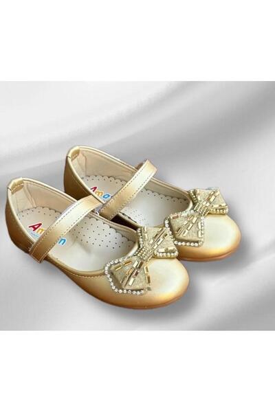 Amarin Girl Child Gold Gold Orthopedic Sole Bow Ballerina