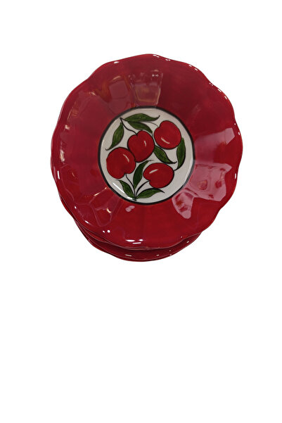 shop Handmade Red Cherry Patterned Set of 6 Ceramic Tea Plates