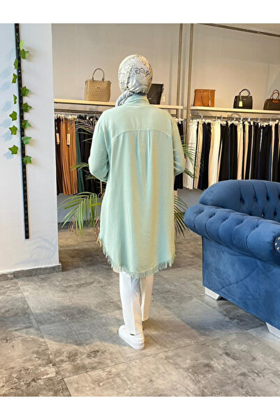 My Magazin Women's Green Plus Size Snap Button Detailed Cotton Green Tunic