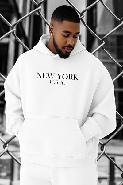 BENROMA 3 Yarn Combed Cotton New York Printed Oversized Sweatshirt