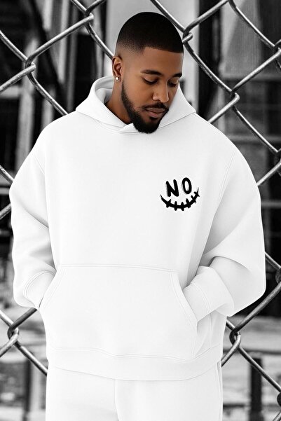 BENROMA سترة رياضية كبيرة الحجم من القطن الممشط بثلاثة خيوط بوجه مبتسم بدون ط...