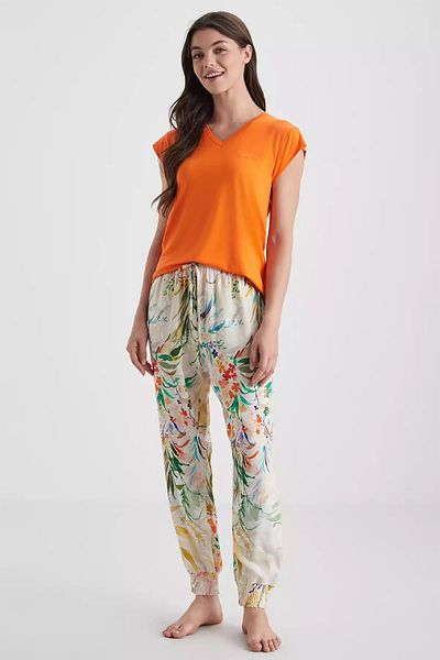 Catherine's Catheri̇nes V-Necklace Soft Textured Fabric Short Sleeve Women's Pajama Set