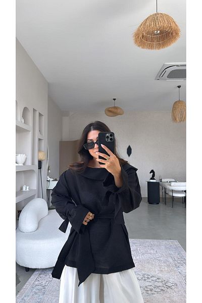 Buket Teke Black Tie Detail Premium Blouse
