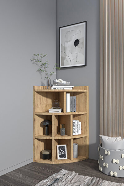 BlackSea Oval Köşe Kitaplığı,8 Bölme Raflı Kitaplık,Portatif Kurulum