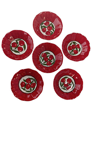 shop Handmade Red Cherry Patterned Set of 6 Ceramic Tea Plates
