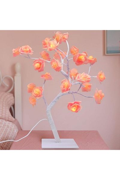 Generic Rose Tree Lamp, Artificial Flower Night Light, LED Tabletop Pink Tree Lights, USB Operated, Flower