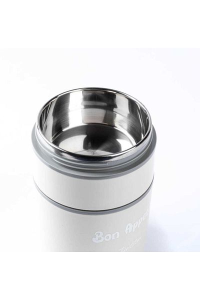 Tantitoni Stainless Steel Round 2-Layer Beige Lunch Carrying Bowl with Spoon 710ml