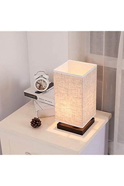 Generic مصباح طاولة مربع الشكل من الكتان البيج بتصميم شبابي عصري ومفيد من BUY...