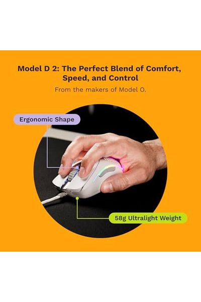Glorious Gaming Mouse - Model D 2: Wired, Ultra-Lightweight, White