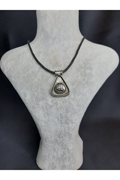 MRYart Triangle Necklace with Allah Written – Silver Color Pendant with Black String