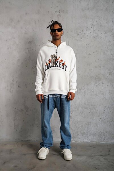 karelin Hanorac cu glugă cu imprimeu DANKES pentru bărbați - alb