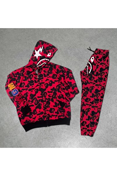 IVORA WEAR Unisex Pubg Bape x Shark Tracksuit Set - Red