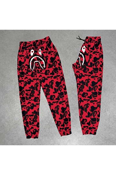 IVORA WEAR Unisex Pubg Bape x Shark Sweatpants - Red