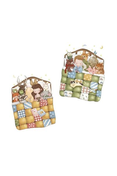 Generic BPA Kindergarten Wall Stickers Window Cling: Cartoon Girl Boy Sleep Sticker 2 Sheets Adhesive Bedro