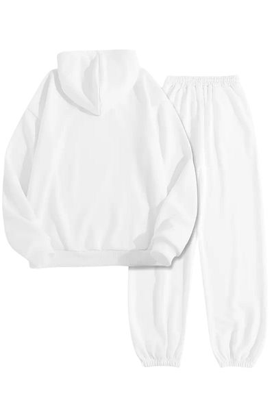 CLAYES White Tracksuit Set – the Bos Minimal Printed Hooded Sweatshirt and Jogger Pants