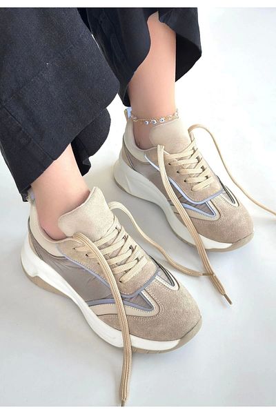 STILVANA Mark Beige Suede Lace-Up Sneakers