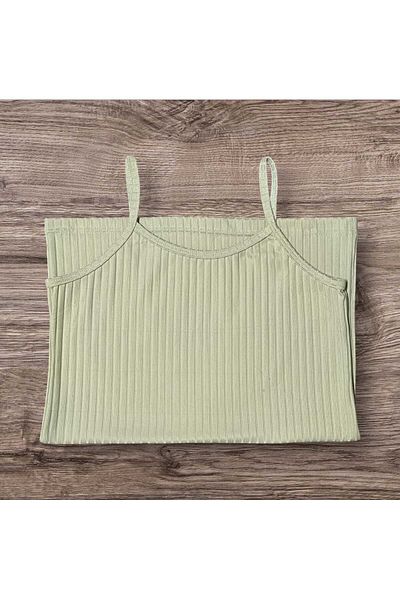 ESTA STORE Viscose Ribbed Plain Cream Color Sling Tank Top