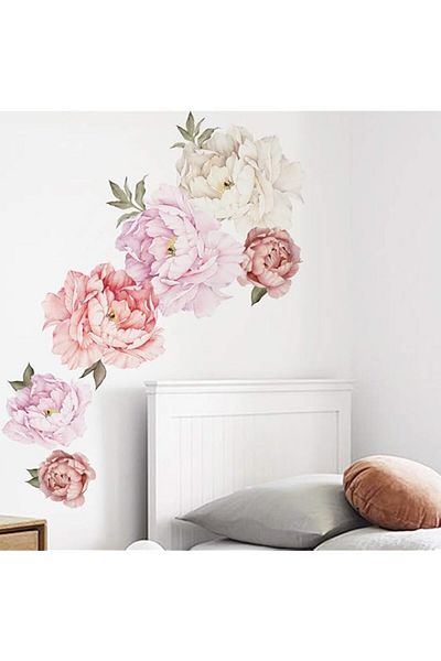 Generic GNAFOTU Watercolor Peony Flowers Wall Decals Floral Wall Stickers for Living Room