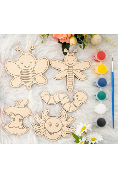 GONCA EĞİTİM Ahşap Kendin Yap Sevimli Böcekler Boyama Seti- Montessori Ahşap Eğitici Oyuncak