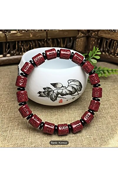 ORGANICYOU ZHENPING El Yapımı Tibet Budist Mantra Boncuklu Bileklik - Kırmızı & Siyah Ruhsal Koruma