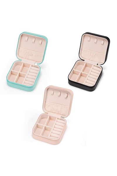 Generic 3 Pcs PU Leather Travel Jewelry Case, Mini Small Jewelry Organizer Portable Display Storage Case fo