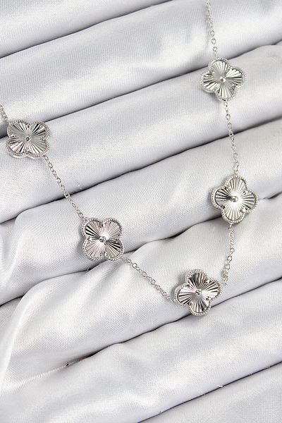 Skygo Brass Vip Clover Model Silver Color Women Necklace - Tj-Bko10483