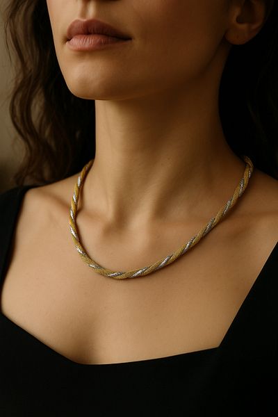 MODA MANANI Gold and Silver Color Braided Model Twist Chain Necklace