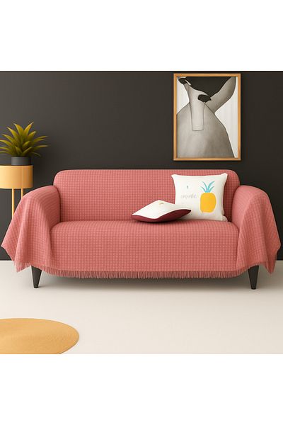 Rell Home Cotton Textured Sofa Shawl 170X350 cm Battal Size – Fringed Tv Blanket & Decorative Sofa Cover