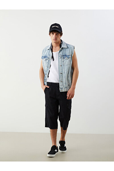 LC Waikiki Μαύρο ανδρικό τζιν σορτς με κανονικό κούφωμα