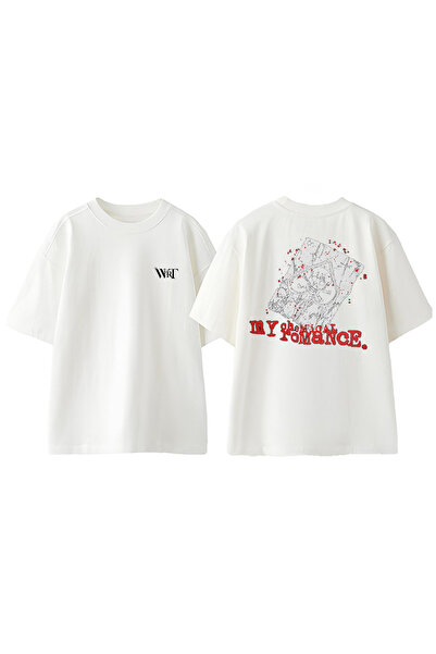 THEWERT My Chemical Romance 9 Design Tricou Oversize Alb din Bumbac cu Imprim...