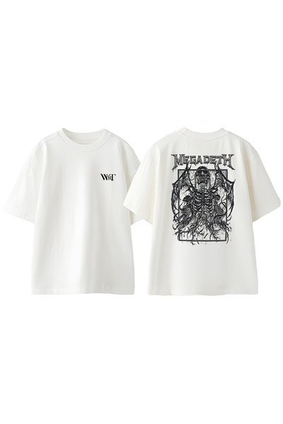 THEWERT Dizajn naočara Megadeth Nazad Štampano Pamuk Bela Oversize kroj T-shirt