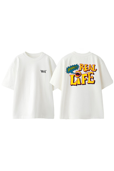 THEWERT Μπλουζάκι με στάμπα από βαμβακερό λευκό oversize σχεδίασης πραγματικής ζωής