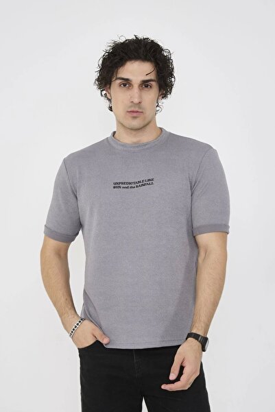 Ekince Unisex Crew Neck Slim Fit T-Shirt - Gray